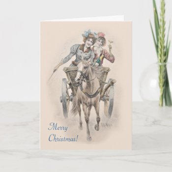 Horse  Cart And Girls Christmas Holiday Card by Past_Impressions at Zazzle