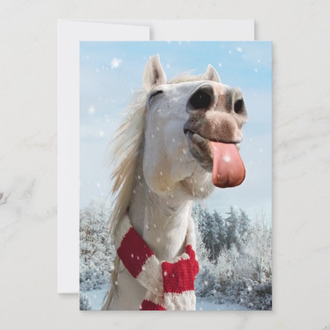 Horse Catching Snowflakes Invitation (Front)