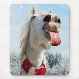 Horse Catching Snowflakes Mouse Pad