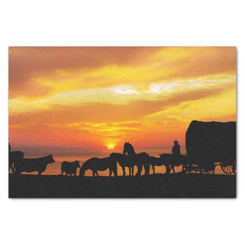 Horse Cattle Sunset Silhouette Tissue Paper