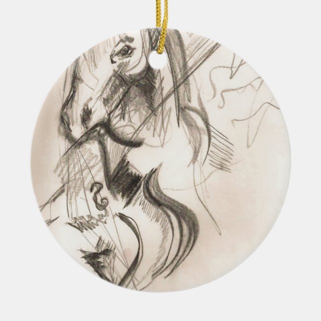 Horse Cello Drawing Design Ceramic Ornament (Front)