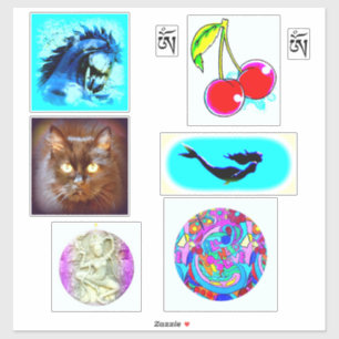 horse, cherries, om symbol, mermaid, cat, dakini sticker