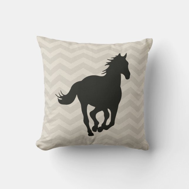 Horse Chevron Pattern Black Grey Cream Throw Pillow (Front)