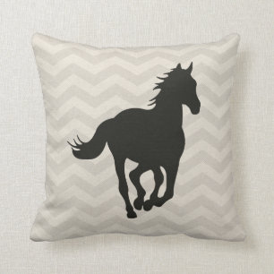 Horse Chevron Pattern Black Grey Cream Throw Pillow