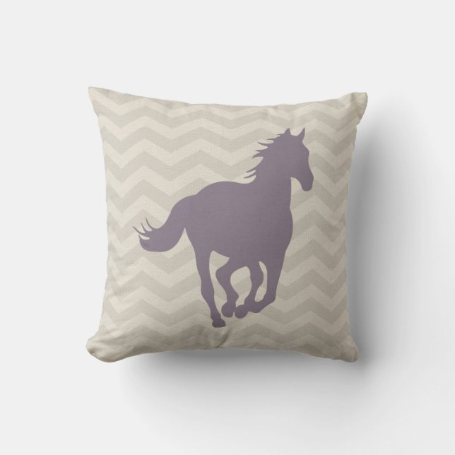 Horse Chevron Pattern Lavender Grey Cream Throw Pillow (Front)