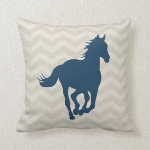 Horse Chevron Pattern Navy Blue Grey Cream Throw Pillow