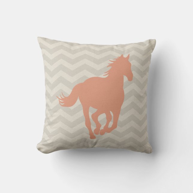 Horse Chevron Pattern Peach Grey Cream Throw Pillow (Front)