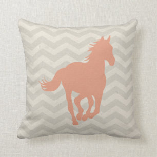 Horse Chevron Pattern Peach Grey Cream Throw Pillow
