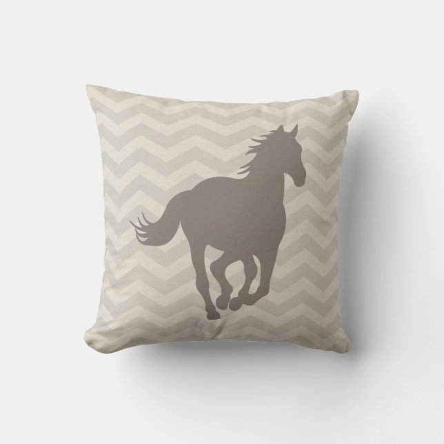 Horse Chevron Pattern Taupe Grey Cream Throw Pillow (Front)