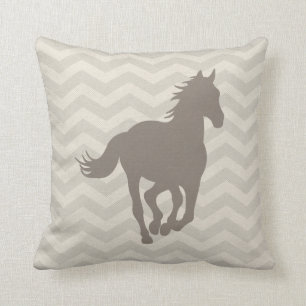 Horse Chevron Pattern Taupe Grey Cream Throw Pillow