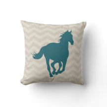 Horse Chevron Pattern Teal Green Grey Cream