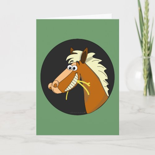Horse Chewing Hay Birthday Card green