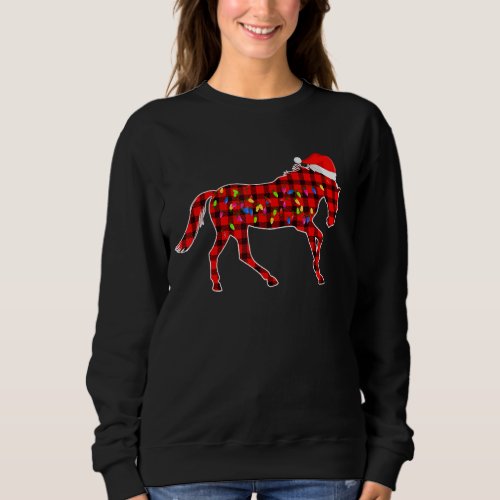 Horse Christmas Buffalo Plaid Red Xmas Lights Funn Sweatshirt