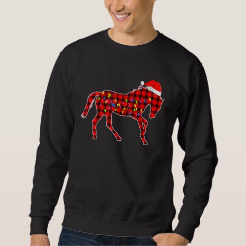 Horse Christmas Buffalo Plaid Red Xmas Lights Funn Sweatshirt