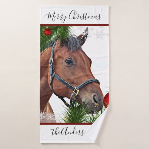 Horse Christmas Cute Pony Equestrian Equine Horse Bath Towel