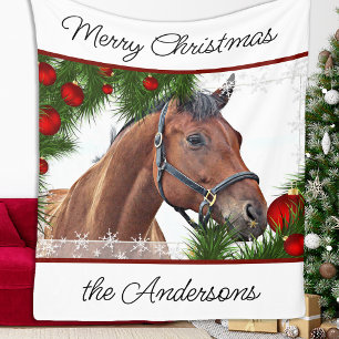 Horse Christmas Equestrian Cute Pony Equine Horse Fleece Blanket