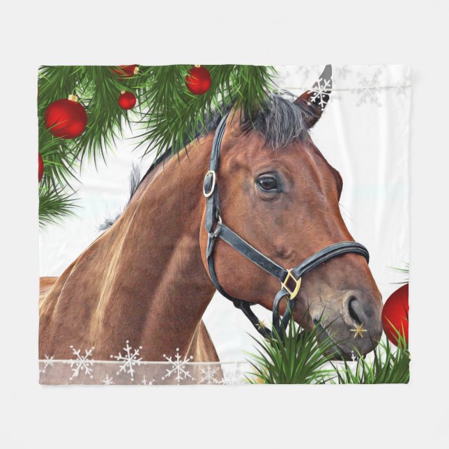 Horse Christmas Equestrian Equine Cute Pony Fleece Blanket (Front (Horizontal))