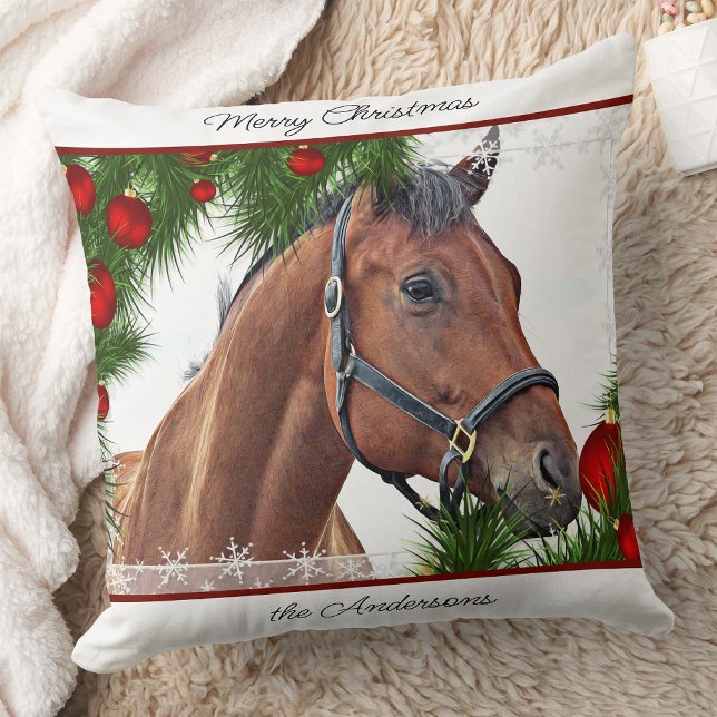Horse Christmas Equestrian Equine Cute Pony Horse Throw Pillow (Creator Uploaded)