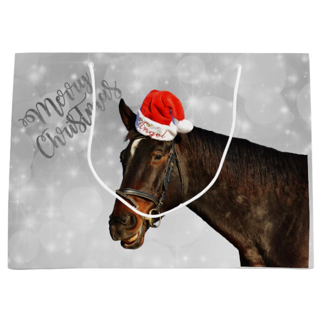 Horse Christmas Greetings Large Gift Bag (Front)