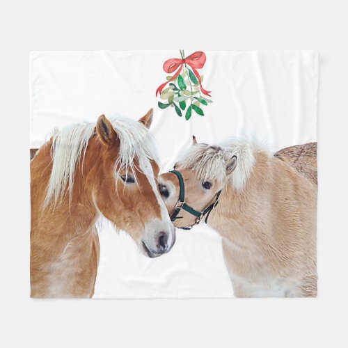 Horse Christmas Mistletoe Equestrian Cute Ponies Fleece Blanket