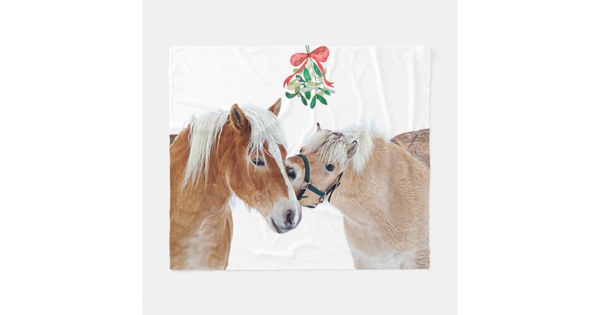 Horse Christmas Mistletoe Equestrian Cute Ponies Fleece Blanket Zazzle