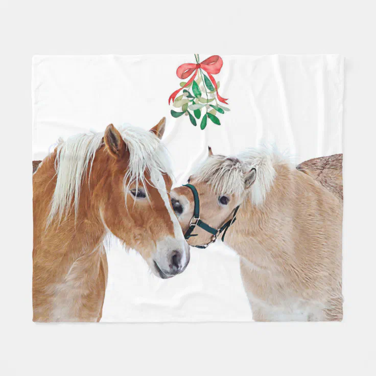 Horse Christmas Mistletoe Equestrian Cute Ponies Fleece Blanket Zazzle