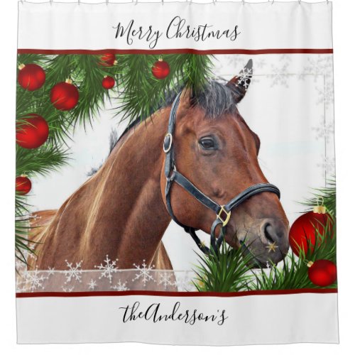 Horse Christmas _ Personalized Equestrian Shower Curtain