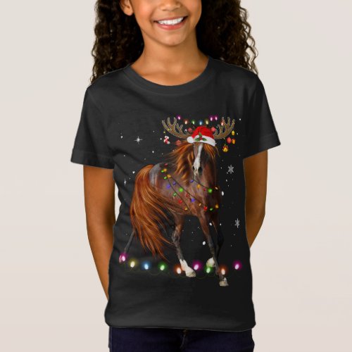 Horse Christmas Reindeer Lights Funny Horse Xmas G T_Shirt