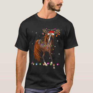 Horse Christmas Reindeer Lights Funny Horse Xmas G T-Shirt