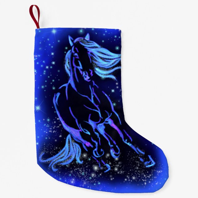 Horse Christmas Stocking In Blue Moonlight Night (Front)