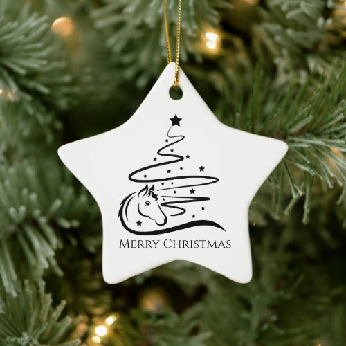 Horse Christmas tree black and white Equestrian Ceramic Ornament