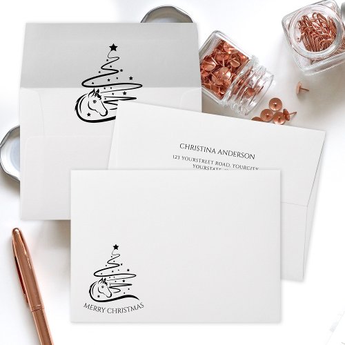 Horse Christmas tree black and white Equestrian Envelope