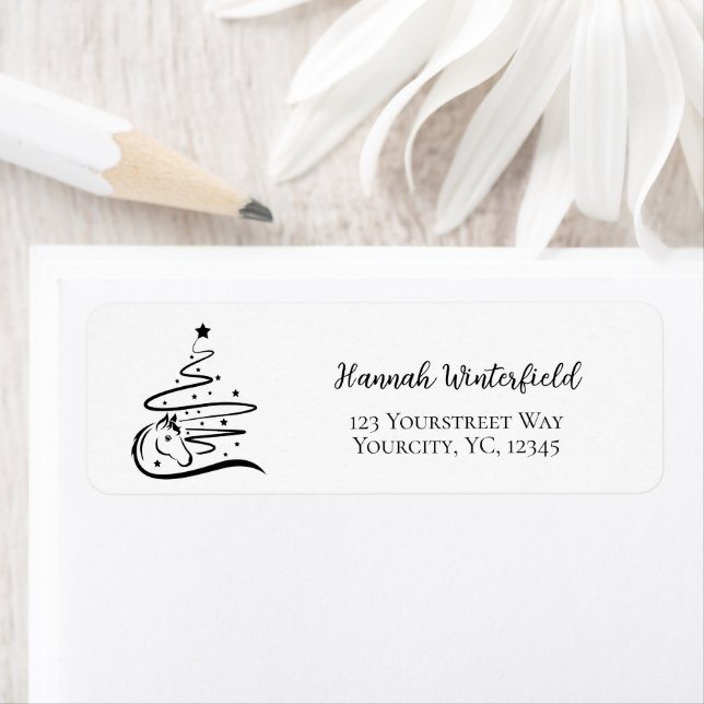 Horse Christmas tree black and white Equestrian Label (Insitu)