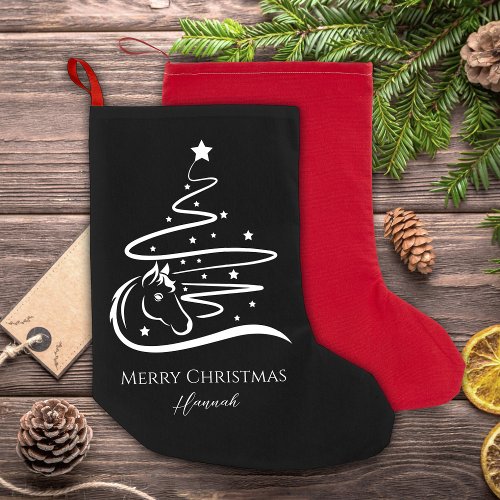 Horse Christmas tree black and white Equestrian Small Christmas Stocking