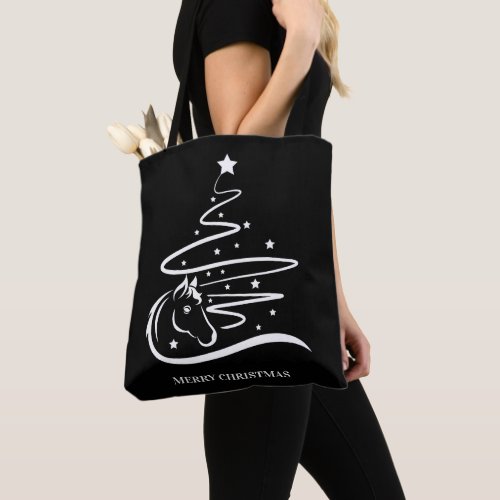 Horse Christmas tree black and white Equestrian Tote Bag
