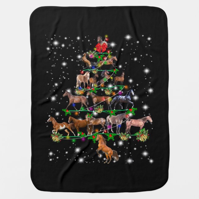 Horse Christmas Tree Covered By Flashlight Baby Blanket (Front)