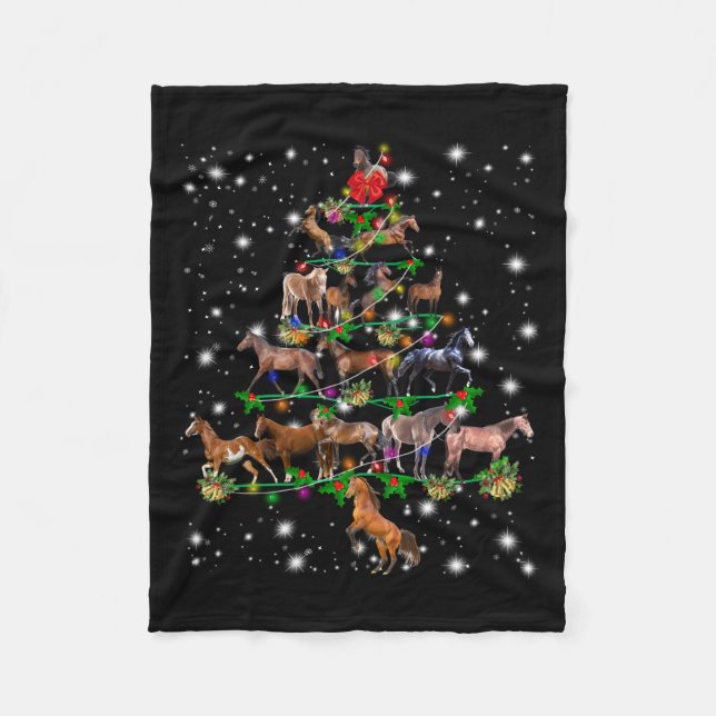 Horse Christmas Tree Covered By Flashlight Fleece Blanket (Front)