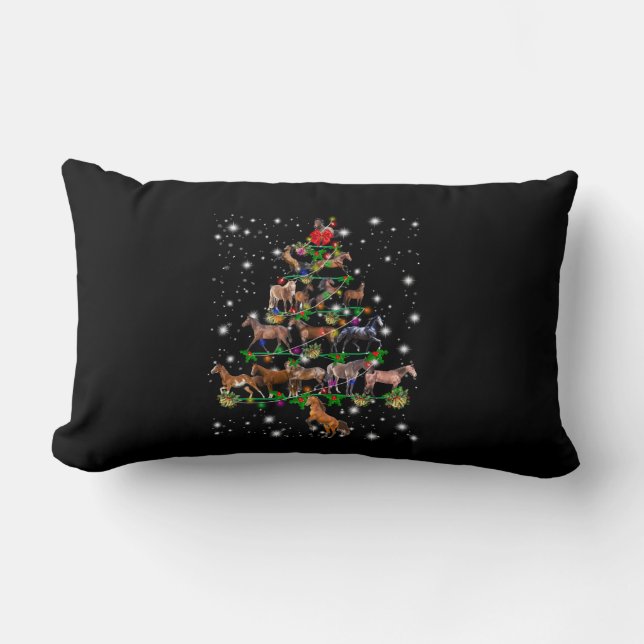 Horse Christmas Tree Covered By Flashlight Lumbar Pillow (Front)