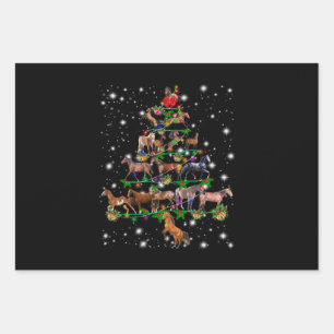 Horse Christmas Tree Covered By Flashlight Wrapping Paper Sheets