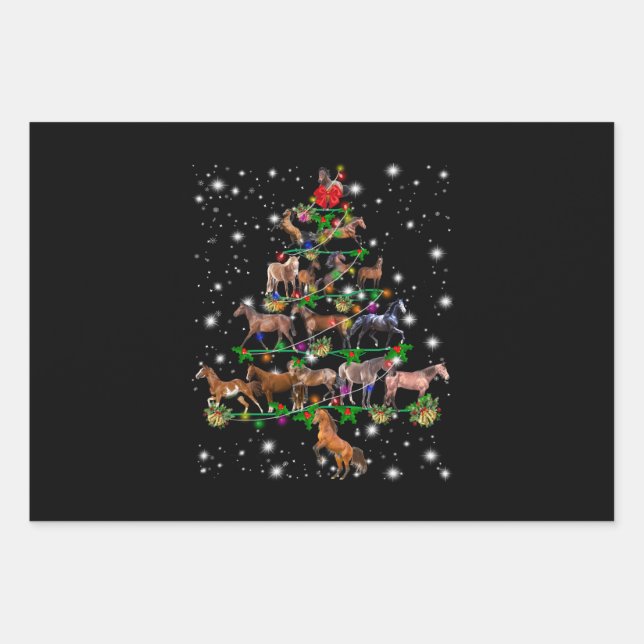 Horse Christmas Tree Covered By Flashlight Wrapping Paper Sheets (Front)
