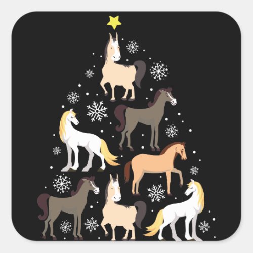 Horse Christmas Tree Cute Equestrian Gift Square Sticker