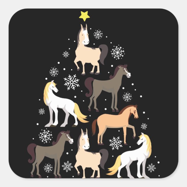 Horse Christmas Tree Cute Equestrian Gift Square Sticker (Front)