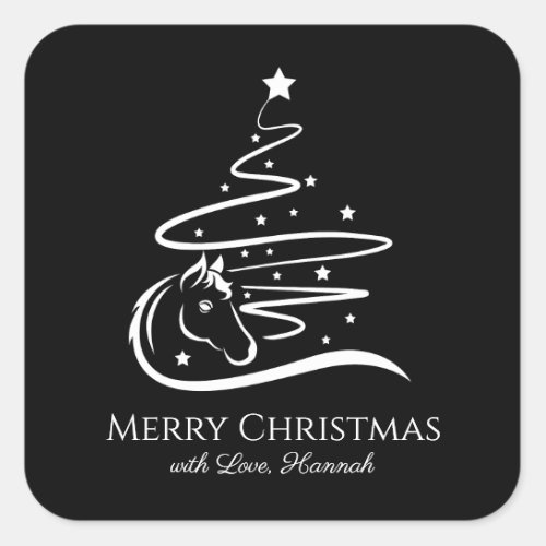 Horse Christmas tree Equestrian Square Sticker