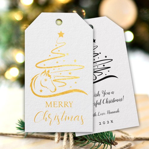 Horse Christmas tree real gold foil Equestrian Foil Gift Tags