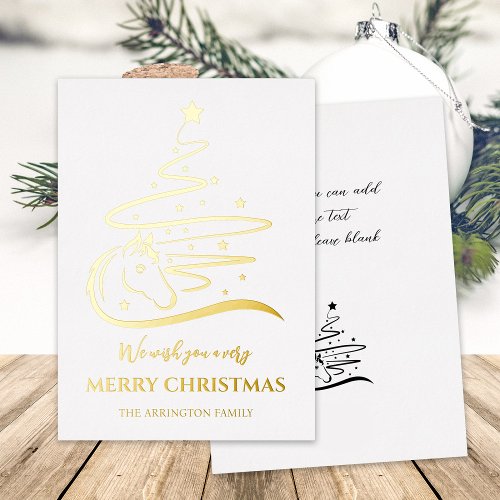 Horse Christmas tree real gold Foil Holiday Card