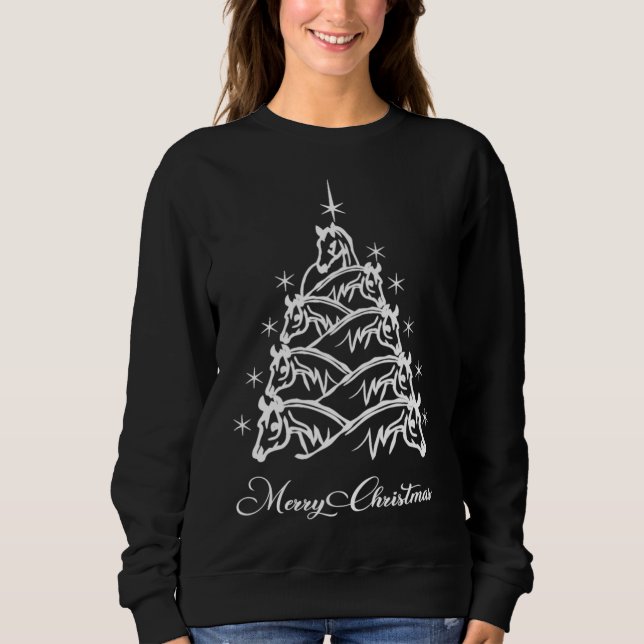 Horse Christmas Tree Rider Equestrian Cowboy Ugly  Sweatshirt (Front)