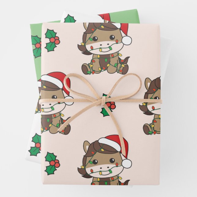 Horse Christmas Winter Animals Holiday Horses Wrapping Paper Sheets (In situ)