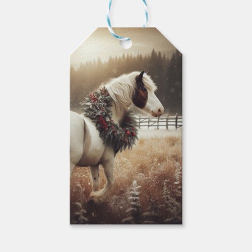  Horse Christmas Wreath Snowy Pasture Gift Tags