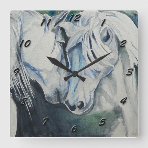 Horse Clock_ Watercolor style Square Wall Clock