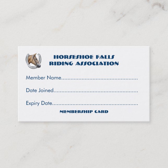 Horse club or group membership business card (Front)
